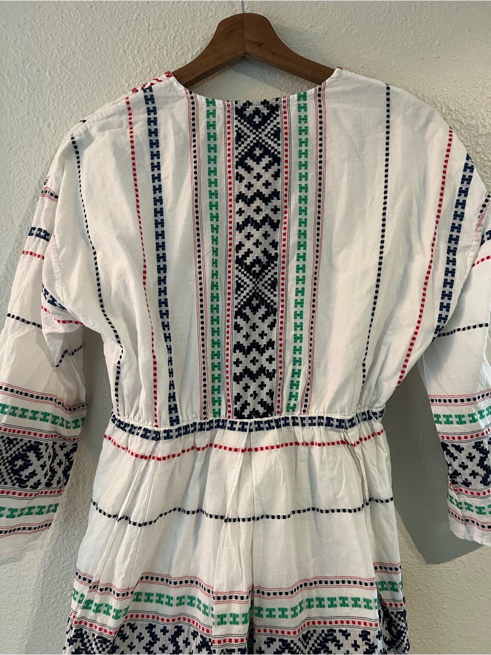 Joie White Embroidered V-Neck Mini Dress with Red, Navy & Green Accents - Picture 8 of 11